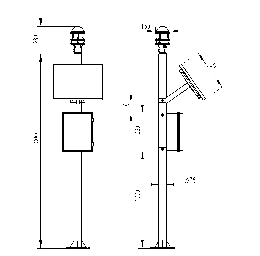 超聲波自動氣象站產品尺寸圖